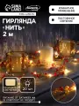 Гирлянда «Нить» 2 м роса с насадками «Гранатовый браслет», IP20, нить серебристая, 20 LED, батарейки AAx2 (не в комплекте), свечение тёплое белое