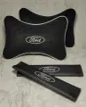Подарочный набор: подушка на подголовник из велюра и накладки на ремень безопасности с логотипом FORD, комплект 3 предмета