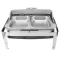 Нержавеющий чафинг-диш 9л с прозрачной стеклянной крышкой для буфетов и кейтеринга с двумя лотками для пищи