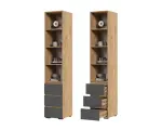 Шкаф-пенал открытый «Хелен» ПН 02, серый графит/дуб крафт золото (400х465х2100)