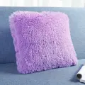 Декоративная меховая подушка Травка, размер 50 x 50 см, Лавандовая