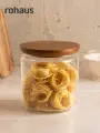 Банка для хранения еды и сыпучих продуктов из жаропрочного стекла Rohaus с деревянной крышкой - 3100 мл