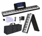Цифровое пианино, Портативный 88-клавишный складной, черный