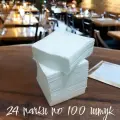Салфетки бумажные белые 2400 шт, 24х24 см (24 упаковки по 100 шт) однослойные, сервировочные