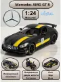 Машинка металлическая инерционная, игрушка детская для мальчика коллекционная модель 1:24 Mercedes-Benz AMG GT R ; Мерседес черный; желтый с дымом