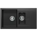 Мойка для кухни каменная POLYGRAN BRIG-870, Черная, Врезная, Квадратная, С крылом, 2 чаши (Черный №16)