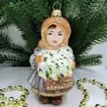 Irena-Co елочная игрушка, стекло Девочка с подснежниками-2 (11х6,5х6см)