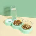 Миска для кошек и собак тройная с двумя чашками и поилкой с диспенсером для воды мятная