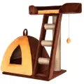 Комплекс-когтеточка с мягким домиком Ступеньки и Вигвам, коричневый