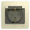 Systeme Electric Glossa Беж Розетка с заземлением со шторками с крышкой, IP44 (в сборе с рамкой) GSL000248