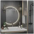 Зеркало Дафна 120*100 с нейтральной LED-подсветкой и часами обрез слева