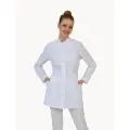 Халат медицинский вилан женский, укороченный на кнопках, белый