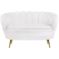 Прямой дизайнерский диван ракушка, Pearl double boucle, белое букле, черные ножки