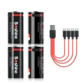 Аккумулятор Li-Ion Soshine 16340P - 3,7 V - 700 mAh USB (4-ре аккумулятора + кабель USB Type-C)