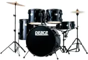 DP-101CH-22 ударная установка #11 Black черная из 5-ти барабанов (10х8/12х9/14х5,5/16х15/22х14); хромированные лаги, обода и стойки (прямая под тарелку, под хай-хэт, под малый барабан, педаль, стул, тарелки хай-хэт 14', тарелка крэш-райд 16', том-холде