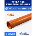 Труба ПВХ 160 мм канализационная 2 (м) , стенка 3,6 мм, SN4 (3 шт.)
