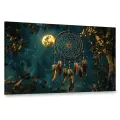 Картина на холсте интерьерная 100х60 см, Ловец снов, перья, бусины, звездное небо, луна, сияние, фильтр снов