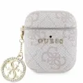 Guess для Airpods 1/2 чехол кожаный с принтом 4G с метал лого и подвеской Diamond charm, розовый