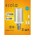 3 шт. Лампа Экола кукуруза E14, Ecola LED светодиодная 9,5W 2700K теплый белый свет, 220V