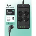 Сетевой фильтр, AGNI, 4 розетки + 3 USB и 1 TYPE-C, удлинитель сетевой 5м, с выключателем и предохранителем