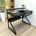 Компьютерный стол REX 111х60х75 (черный) LOFT, игровой стол с дополнительными полками
