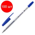 Комплект 100 шт, Ручка шариковая BRAUBERG M-500 CLASSIC, синяя, корпус прозрачный, узел 0.7 мм, линия письма 0.35 мм, 143444