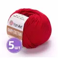 Пряжа для вязания крючком, спицами YarnArt Ярн Арт Ярнарт Baby cotton средняя, хлопок/акрил, цвет 427 вишня 5 шт. по 50 г, 165 м
