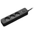 Сетевой фильтр Perfeo POWER STREAM, 2500W, 3,0м, 3 розетки, черный.