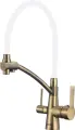 Смеситель для кухни Savol S-L1805C-02 с краном для питьевой воды, с гибким изливом, однорычажный, бронзовый, латунный, белый матовый