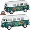 Металлическая машинка игрушка1:32 1962 Volkswagen Classical Bus (С принтом) KT5060DF инерционная / Зеленый