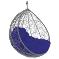 Подвесное кресло капля ротанг серое (без стойки), синяя подушка