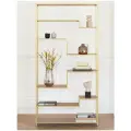 Стеллаж лофт интерьерный для книг металлический, JAQLENE, золотой, ЛДСП Робиния