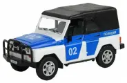 Машинка металлическая УАЗ-469 Полиция, белый, 1:24, свет, звук, инерция, тент, - JB1200146