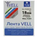 Лента виниловая Vell V-241 (18 мм, черный на белом) для PT D450/D600/E300/2700/ P700/P750/E550/9700/P900/2430 {Vell-V241}
