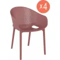Кресло садовое пластиковое 4 шт Sky Pro Siesta, уличное, для дачи и балкона, Турция, нагрузка до 160 кг, цвет марсала