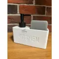 Кухонный диспенсер Kitchen для моющего средства , дозатор для мыла , с губкой белый мрамор, черный дозатор