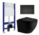 Комплект 3 в 1 инсталляция Enio Tecnico 50 EN8050050 + Унитаз подвесной Weltwasser WW Merzbach 043 MT-BL + кнопка черная матовая Quadro