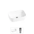 Накладная раковина в ванную комнату Wellsee Preen 20214203R в наборе 2 в 1: раковина 40 см в цвете белый глянец, донный клапан в цвете хром