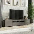 Тумба под телевизор напольная Бруклин, 160х36.6х36 см, 3 ящика, 6 полок, Оникс серый глянец