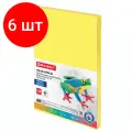 Комплект 6 шт, Бумага цветная BRAUBERG, А4, 80 г/м2, 100 л, медиум, желтая, для офисной техники, 112454