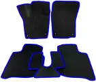 ЭВА коврики для Skoda Rapid 2 (2020-2022), Шкода Рапид 2, Черные соты, Синий кант, Комплект 5 шт