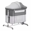 Детская кроватка для новорожденного с маятником Dearest приставная с матрасом, с москитной сеткой, манеж, серый