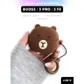 Galaxy Buds 3 Pro чехол для наушников Samsung Buds 3 с карабином, Мишка, коричневый