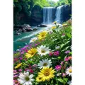 Алмазная мозаика на подрамнике 40x50 см. BoomBoomShop. Ромашки на фоне водопада