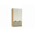 Детский распашной шкаф для одежды Лео с полками, с продольной штангой, 109х46х201см, Дуб Крафт золотой/Миндаль/Глиняный серый