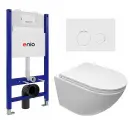 Комплект 3 в 1 инсталляция Enio Tecnico 50 EN8050050 + Подвесной безободковый унитаз CeruttiSpa Sella aria CT7183 + кнопка белая, окантовка хром Rotondo