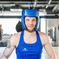 Шлем боксерский Boybo TITAN кожа для соревнований. Одобрено ФБР, синий, L