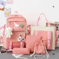Рюкзак школьный, комплект из 5 сумок, игрушка и значки в подарок розовый