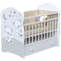 Кроватка детская для новорожденных ВДК Funny Bears с маятником и ящиком, массив березы, белый