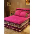 Комплект с покрывалом AiWinsure 180x200, наволочки 48х74, ткань бархат, розово-красный